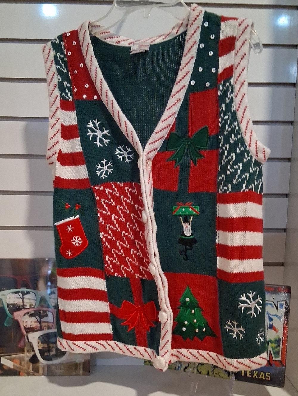 Holiday Editions Green Sweater with Red Accents